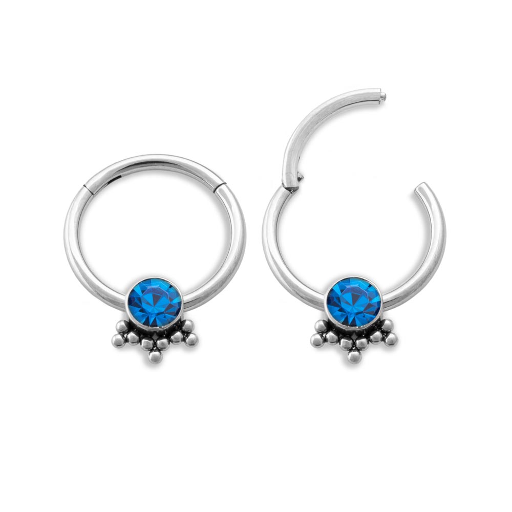 16g Single Jeweled Bead Clusters Titanium Septum Clicker (open)