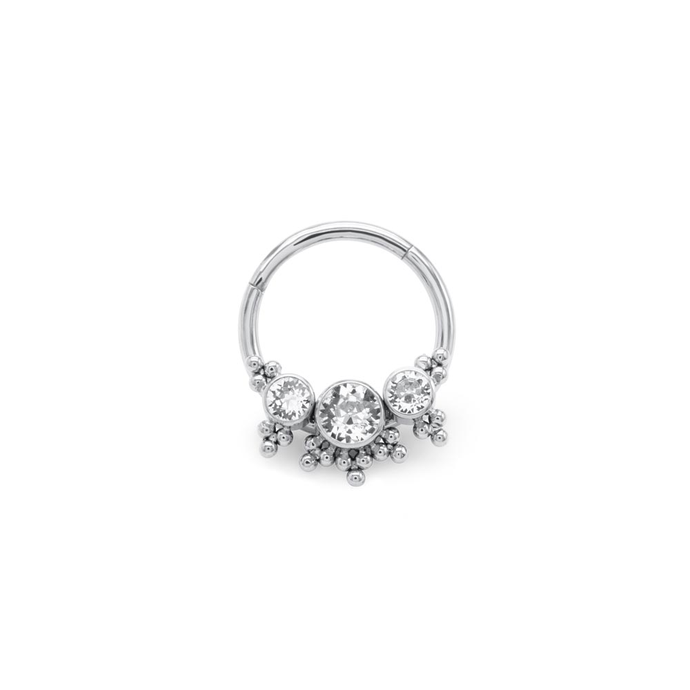 Tilum 16g Titanium Jeweled Triad Bead Clusters Septum Clicker