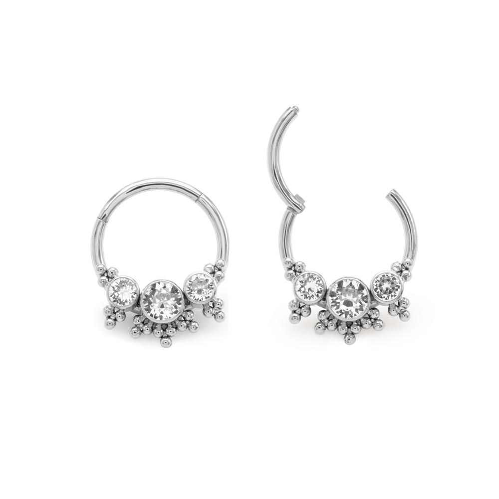 16g Titanium Jeweled Triad Bead Clusters Septum Clicker