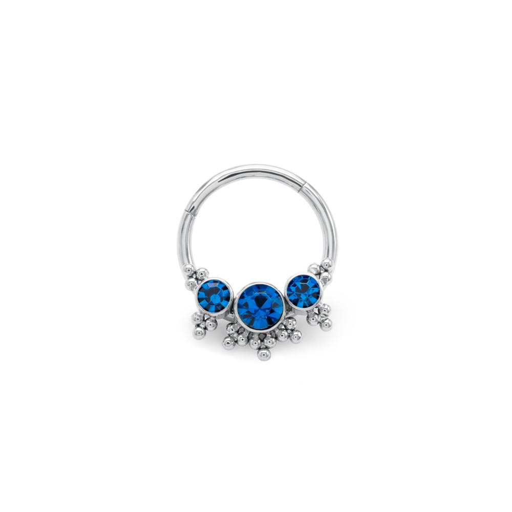 16g Titanium Jeweled Triad Bead Clusters Septum Clicker (open)