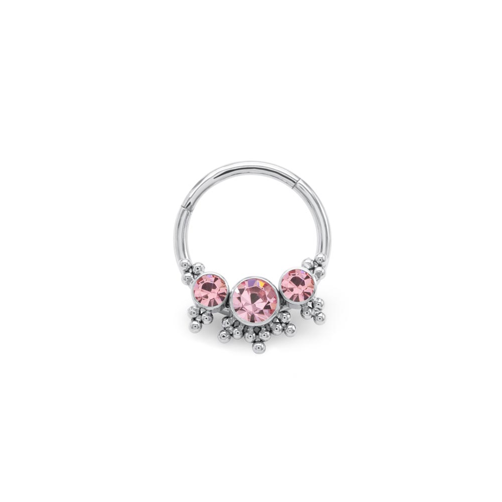 16g Titanium Jeweled Triad Bead Clusters Septum Clicker (capri blue)