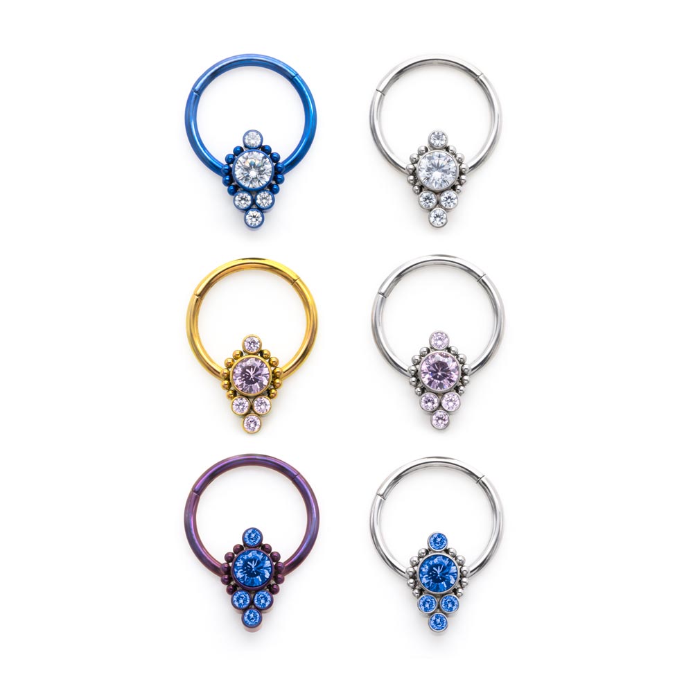 16g Jeweled Splendor Titanium Clicker Ring with capri blue jewels
