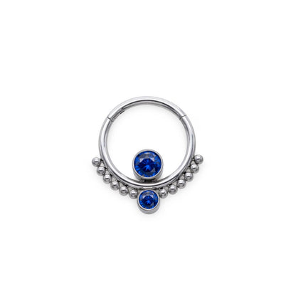 16g Dual Stacked Jewels Titanium Clicker Ring in Crystal on white background