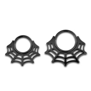 16g PVD Black Spiderweb Titanium Clicker — Price Per 1 - Painful Pleasures