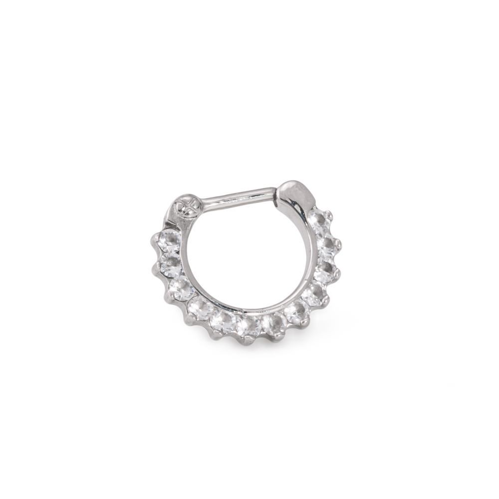 16g Steel Septum Clicker with Crystal or Pink Jewels - Both Colors