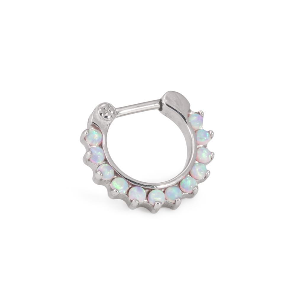 6g Steel Septum Clicker with White Opals