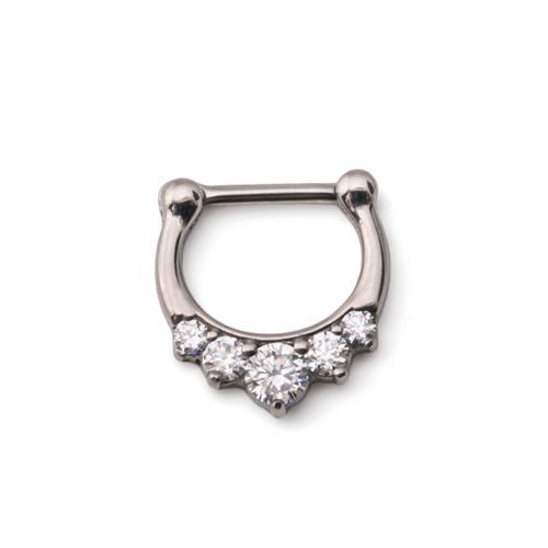 16g Steel Septum Clicker with Five Crystals — Price Per 1