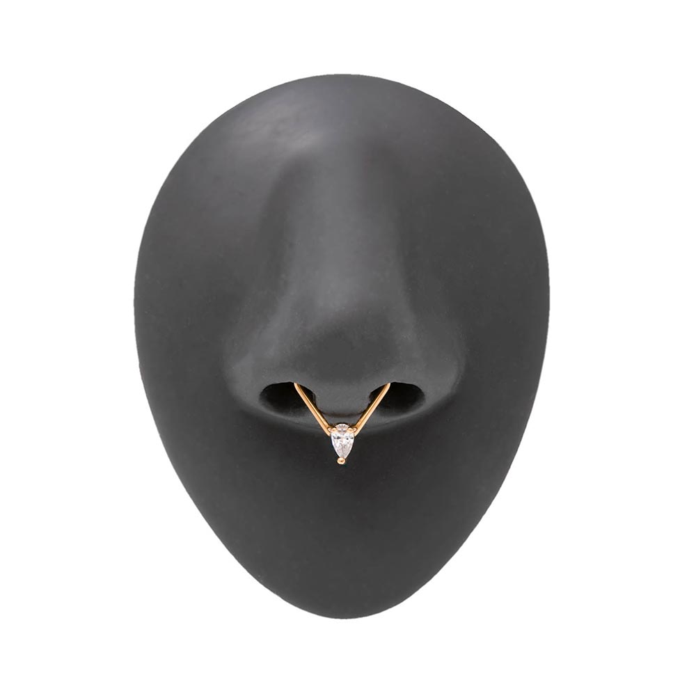 18g PVD Gold Teardrop Crystal Bendable Ring on Silicone Nose Body Bit