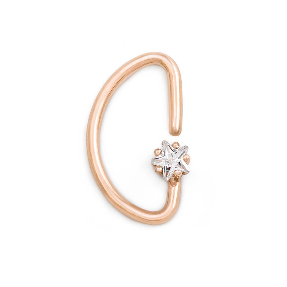 16g PVD Rose Gold Crystal Star Bendable D-Ring — Price Per 1