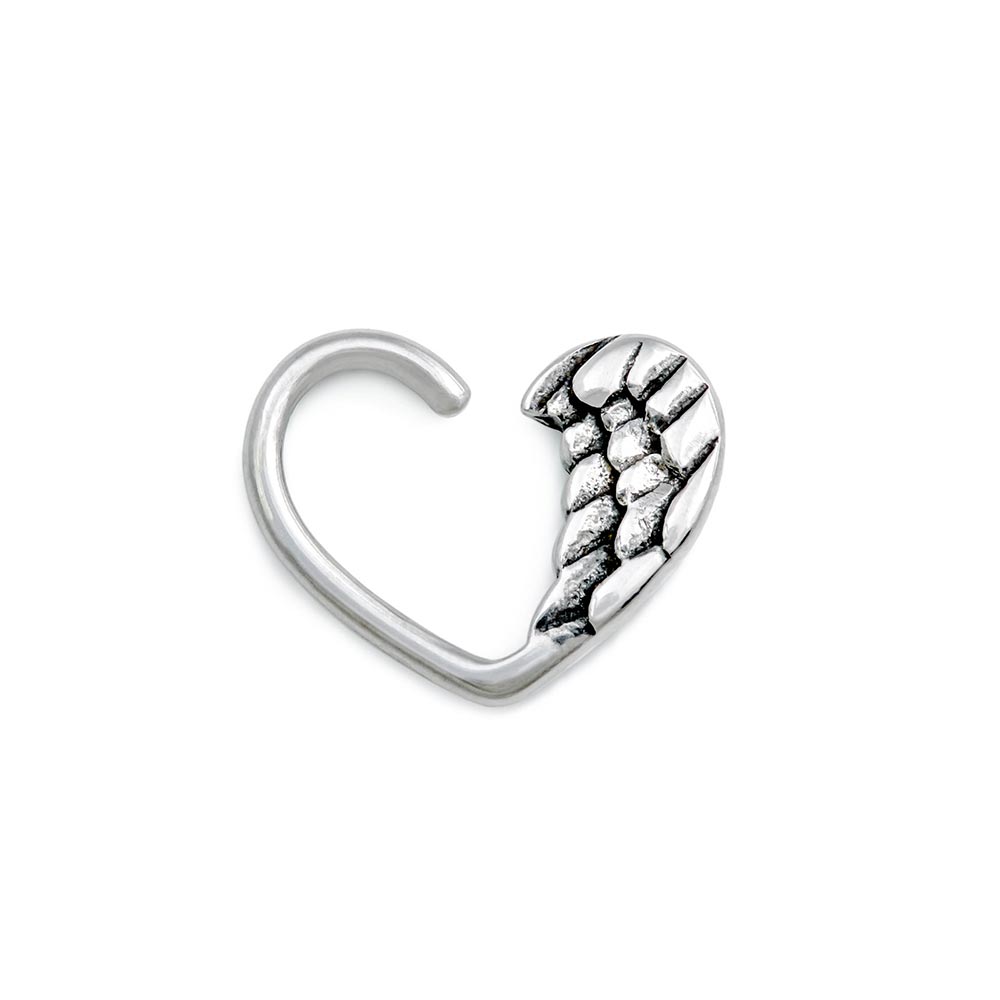 16g Antique Silver Seraph Wing Bendable Heart Ear Jewelry Pair — Full size