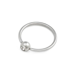 18g Downward Crystal Jewel Steel Fixed Bead Ring — Price Per 1 - Painful Pleasures