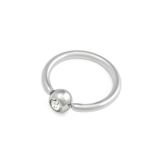 16g Downward Crystal Jewel Steel Fixed Bead Ring — Price Per 1