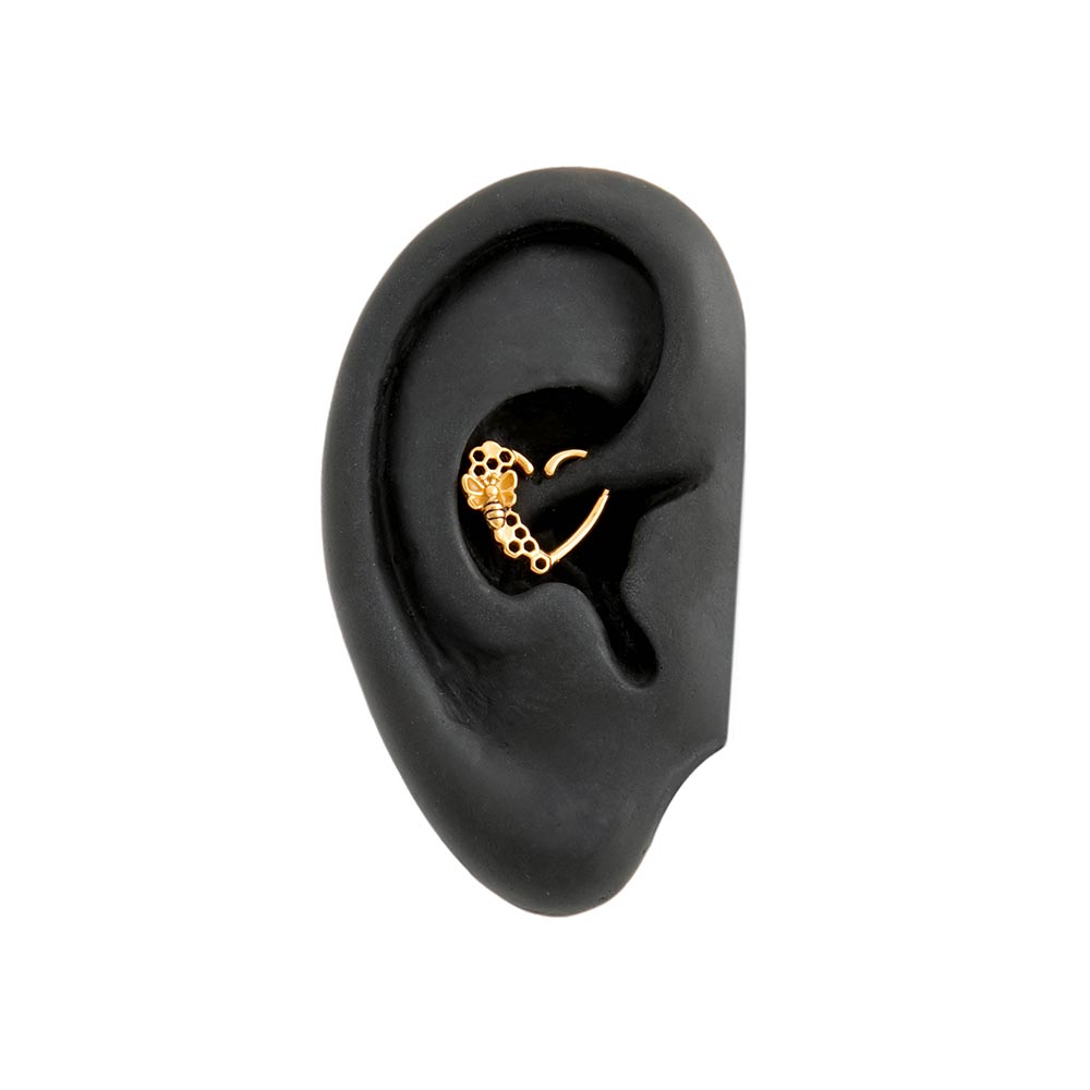 PVD Gold Bumblebee Honey Bendable Heart Ear Jewelry on Silicone Ear Body Bit