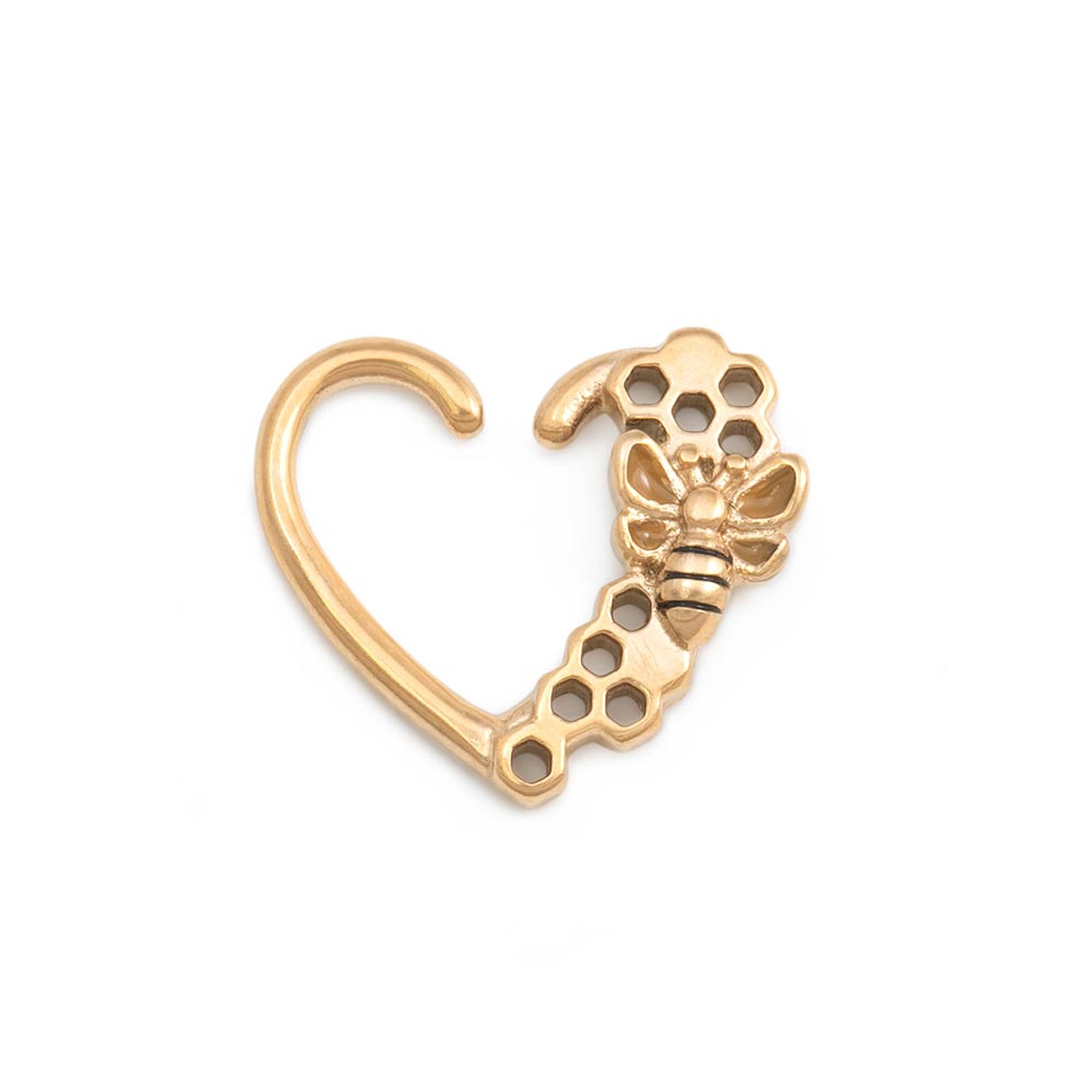 16g PVD Gold Bumblebee Honey Bendable Heart Ear Jewelry (Thumbnail)