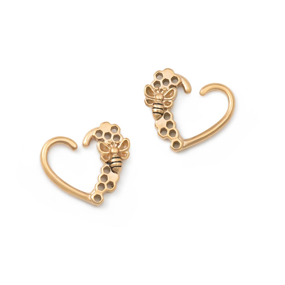 16g PVD Gold Bumblebee Honey Bendable Heart Ear Jewelry — Price Per 2