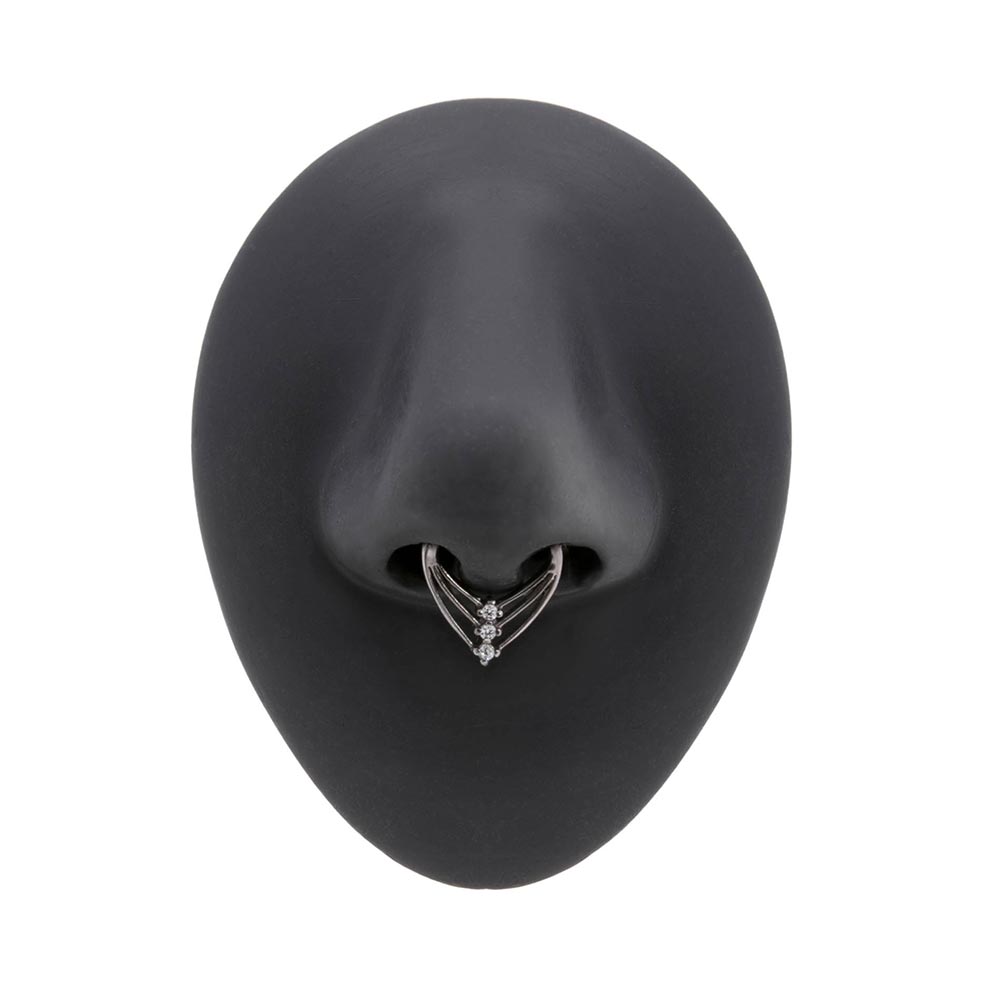 16g Aligned Crystal Trio V-Shaped Steel Septum Clicker in Silicone Nose Body Bit