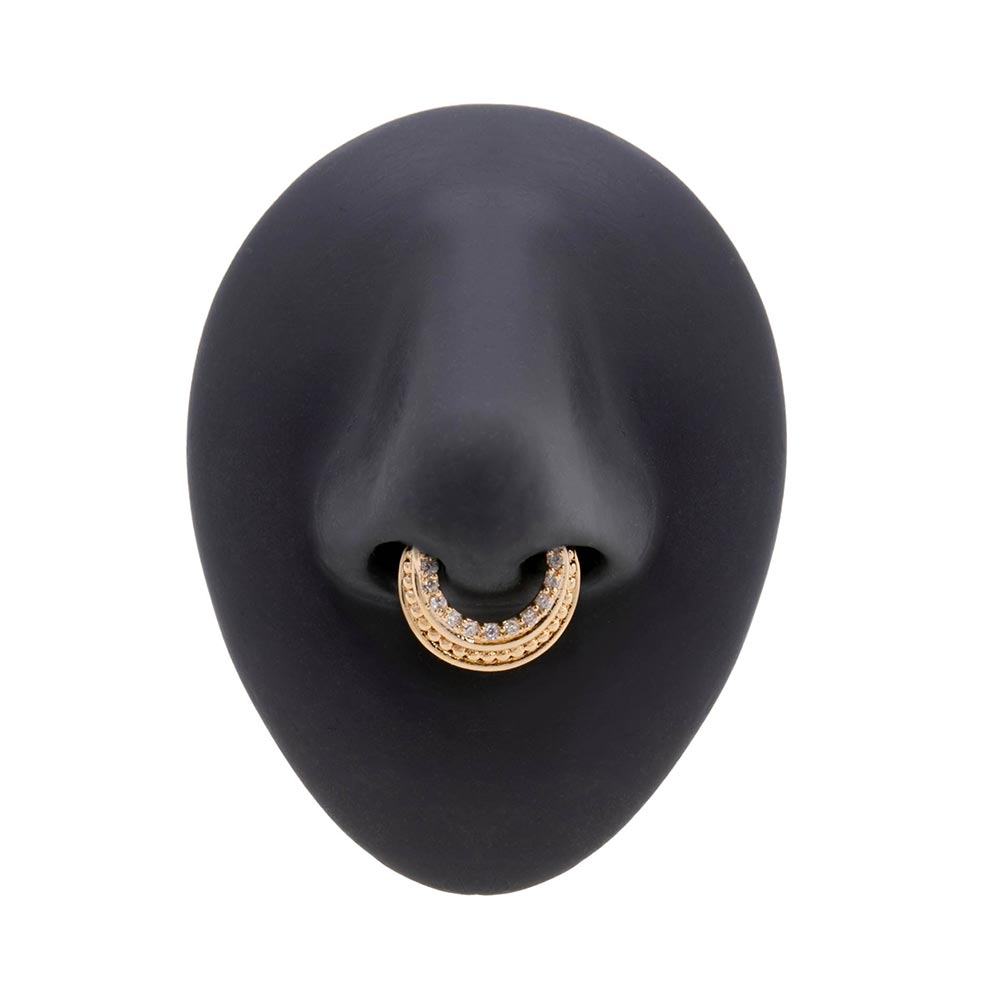 16g PVD Gold Crystal Decadence Septum Clicker in Silicone Nose Body Bit