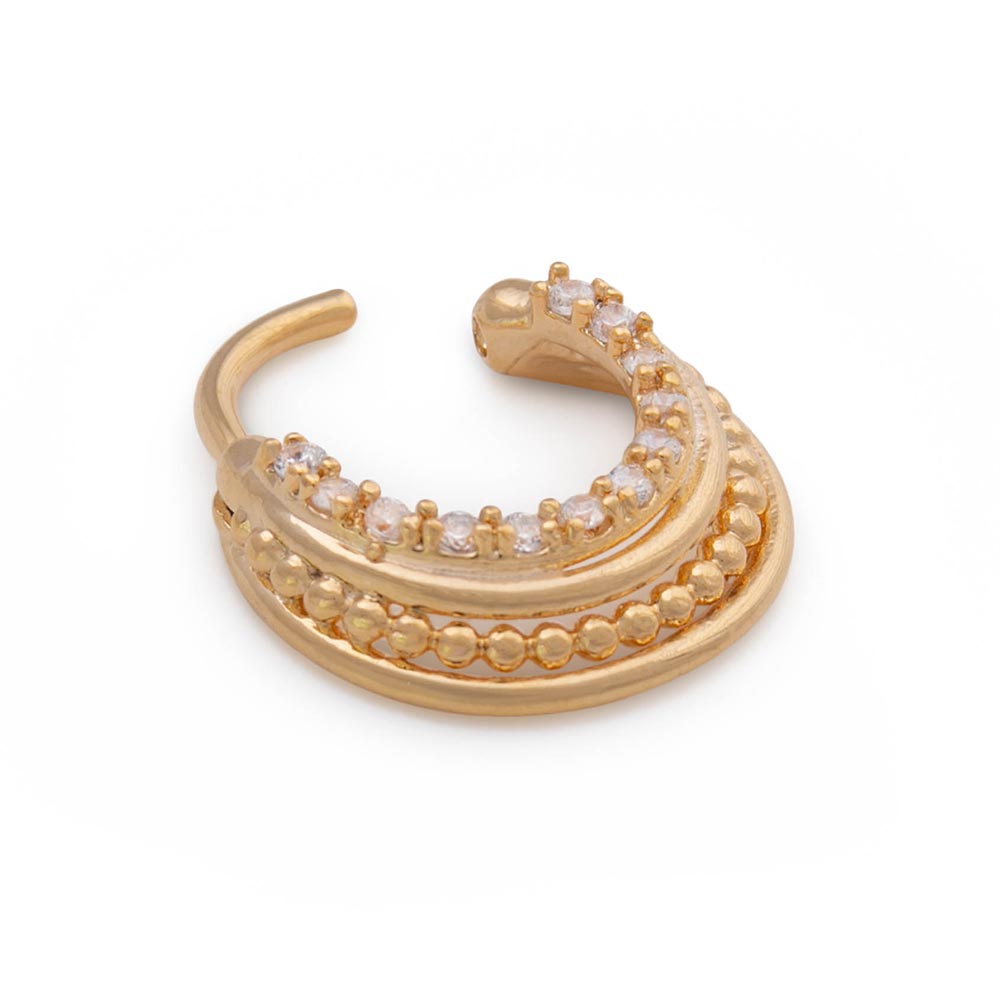 16g PVD Gold Crystal Decadence Septum Clicker — Open Clicker Mechanism