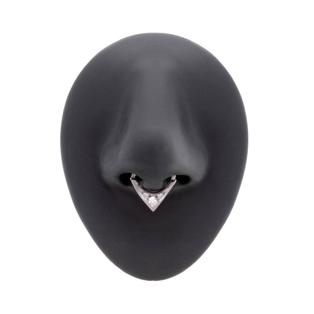 16g Crystal Triad V-Shaped Steel Septum Clicker in Silicone Nose Body Bit