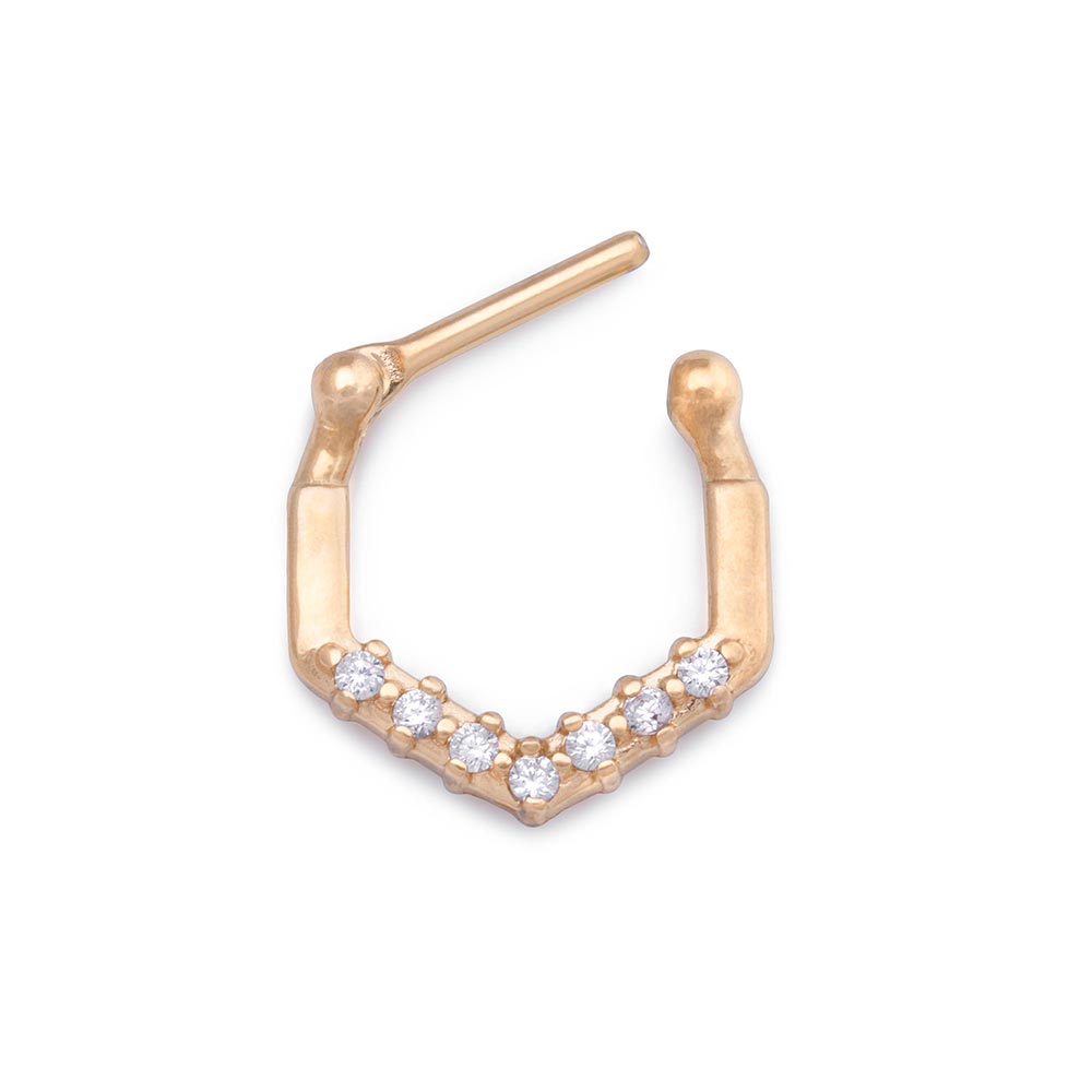 16g PVD Gold Simple Crystals Steel Septum Clicker (Main)