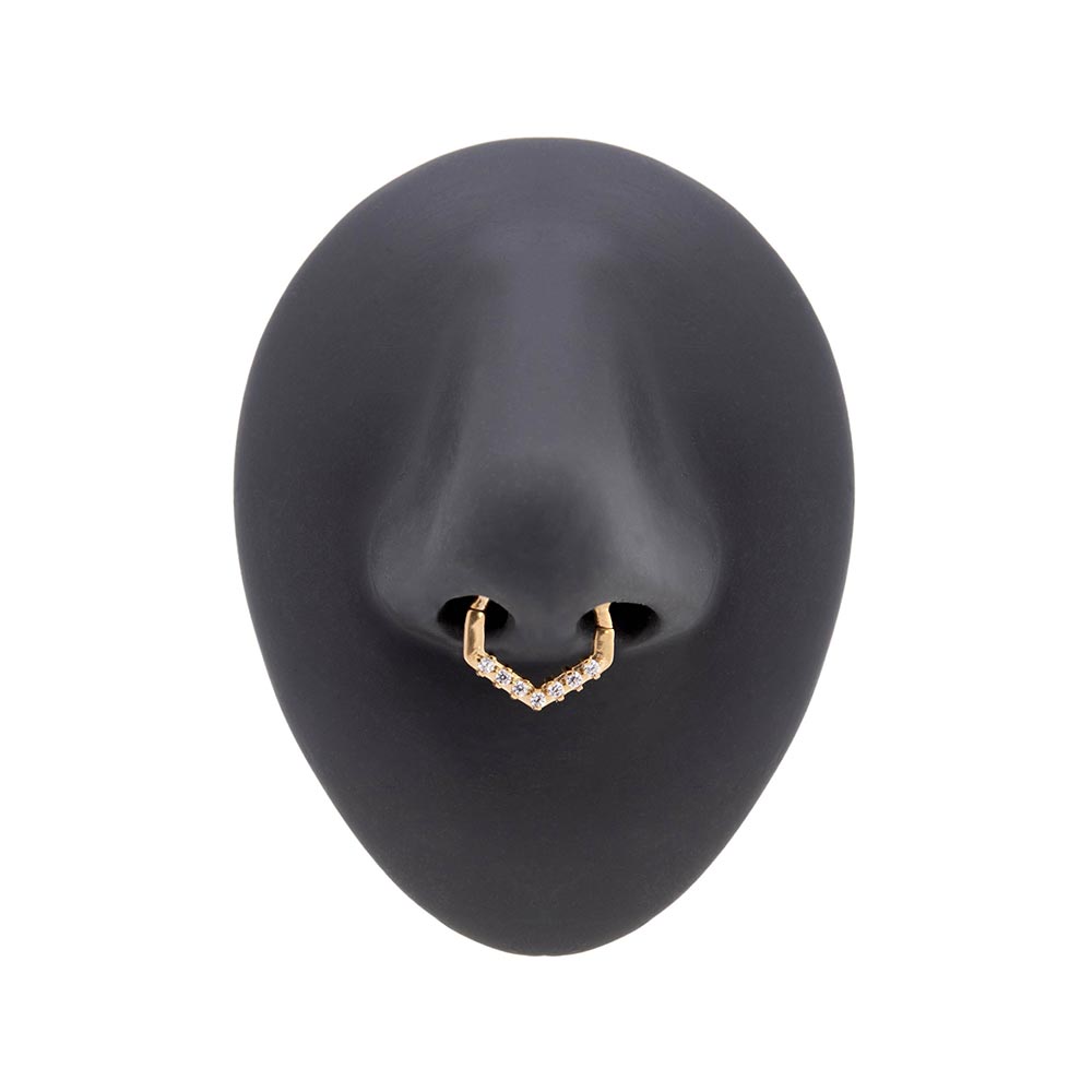 16g PVD Gold Simple Crystals Steel Septum Clicker (Open)