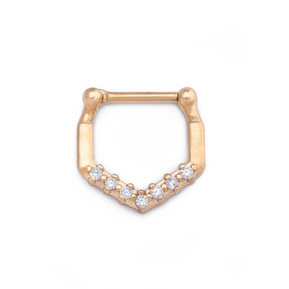 16g PVD Gold Simple Crystals Steel Septum Clicker