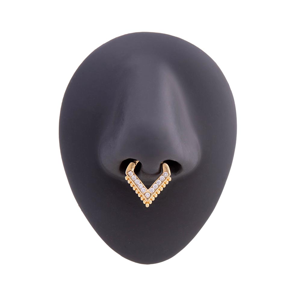 16g PVD Gold V-Shaped Crystal Splendor Septum Clicker (Open)