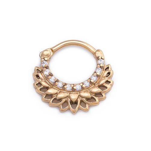 16g PVD Gold Sprawling Crystal Lotus Steel Septum Clicker