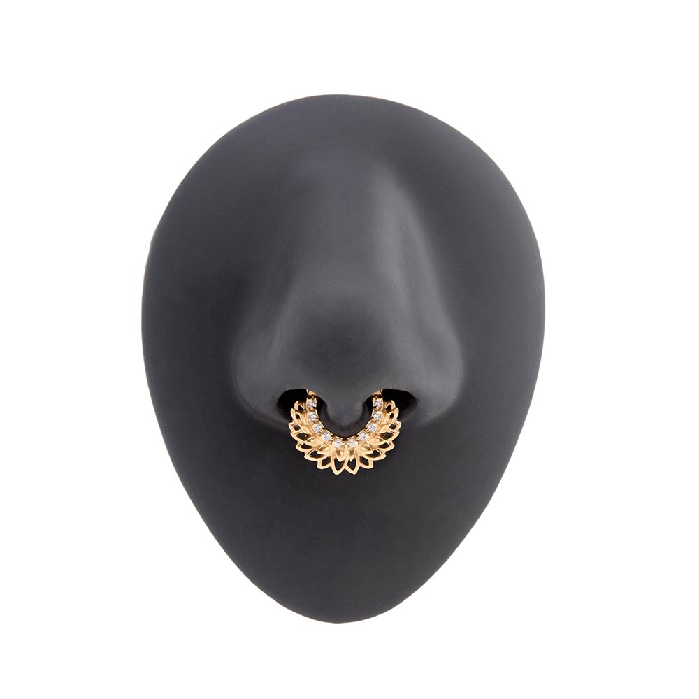 16g PVD Gold Sprawling Crystal Lotus Steel Septum Clicker (Open)