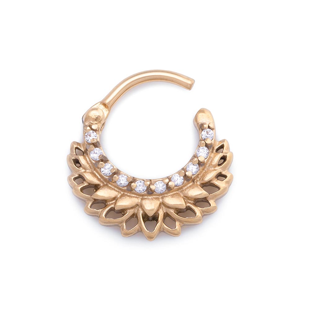 16g PVD Gold Sprawling Crystal Lotus Steel Septum Clicker (Main)