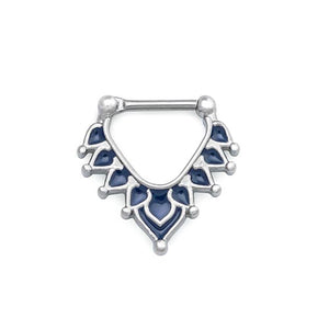 16g Deep Blue Ornamental Steel Septum Clicker - Painful Pleasures