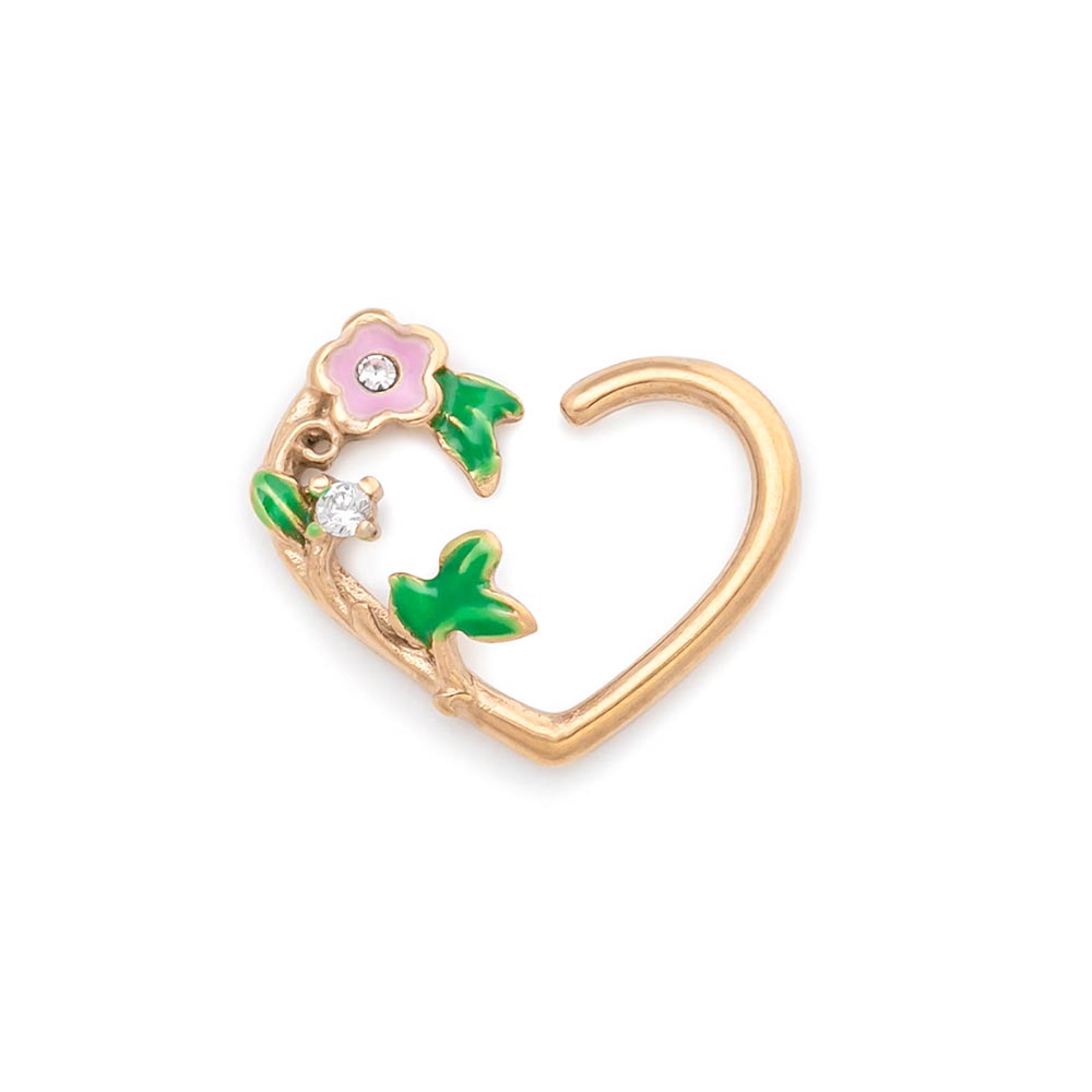 16g Floral Vine PVD Gold Bendable Heart Ear Jewelry (Thumbnail)
