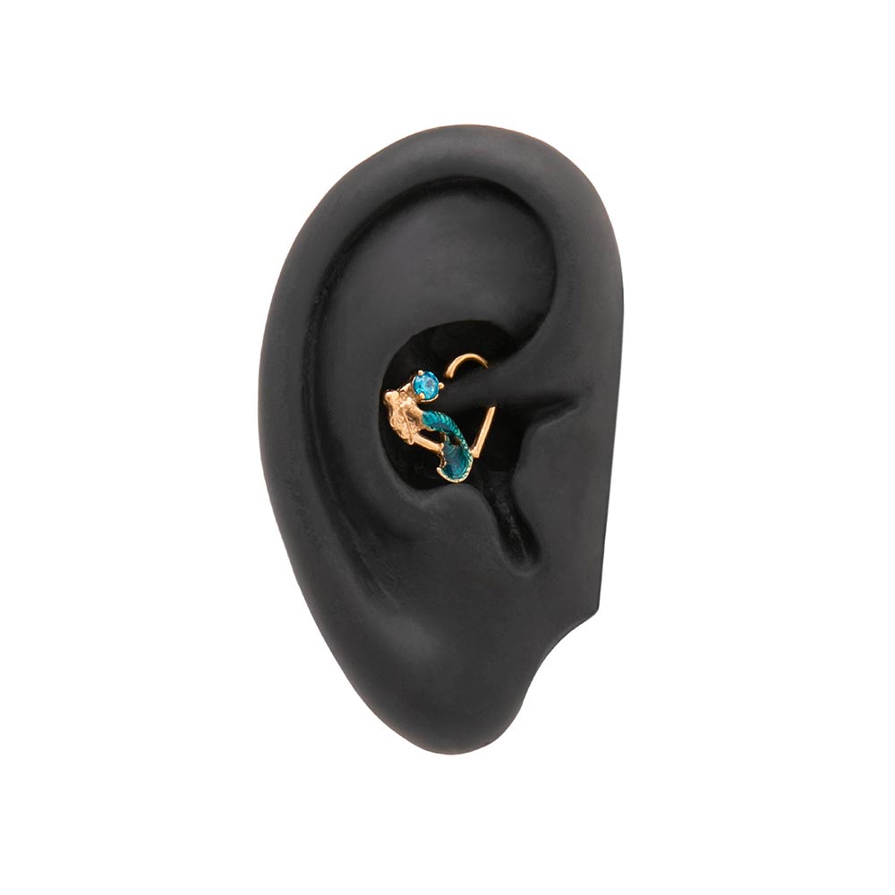 16g Siren’s Jewel PVD Gold Bendable Heart Ear Jewelry on Silicone Ear Body Bit