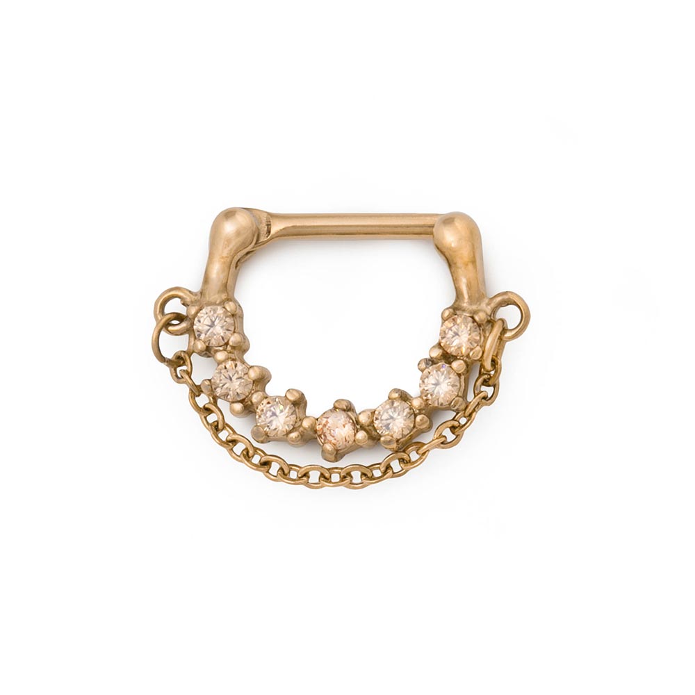 16g PVD Gold Champagne Jeweled Steel Septum Clicker