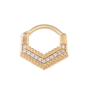 16g PVD Gold Chevron Crystal Septum Clicker - Painful Pleasures