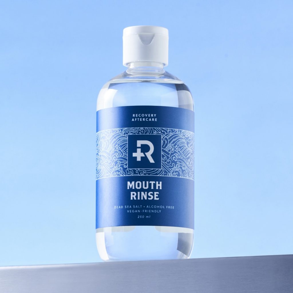 Recovery Oral Rinse on a stainless steel countertop