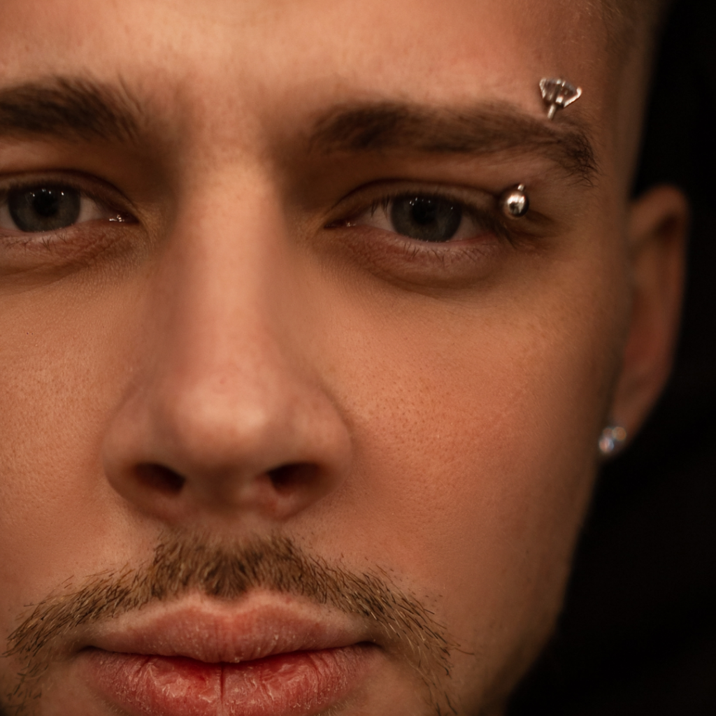 Close-up of a brow piercing