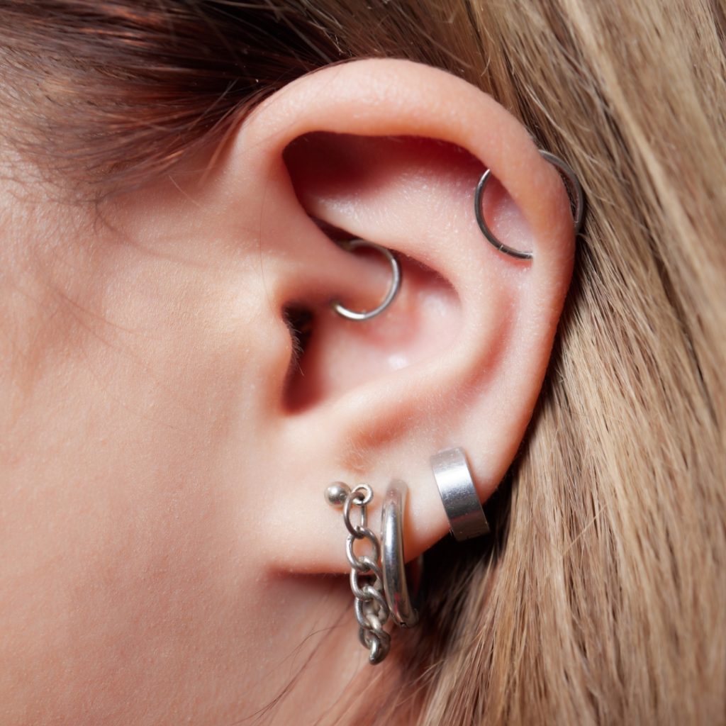 Close-up of client's curated ear design