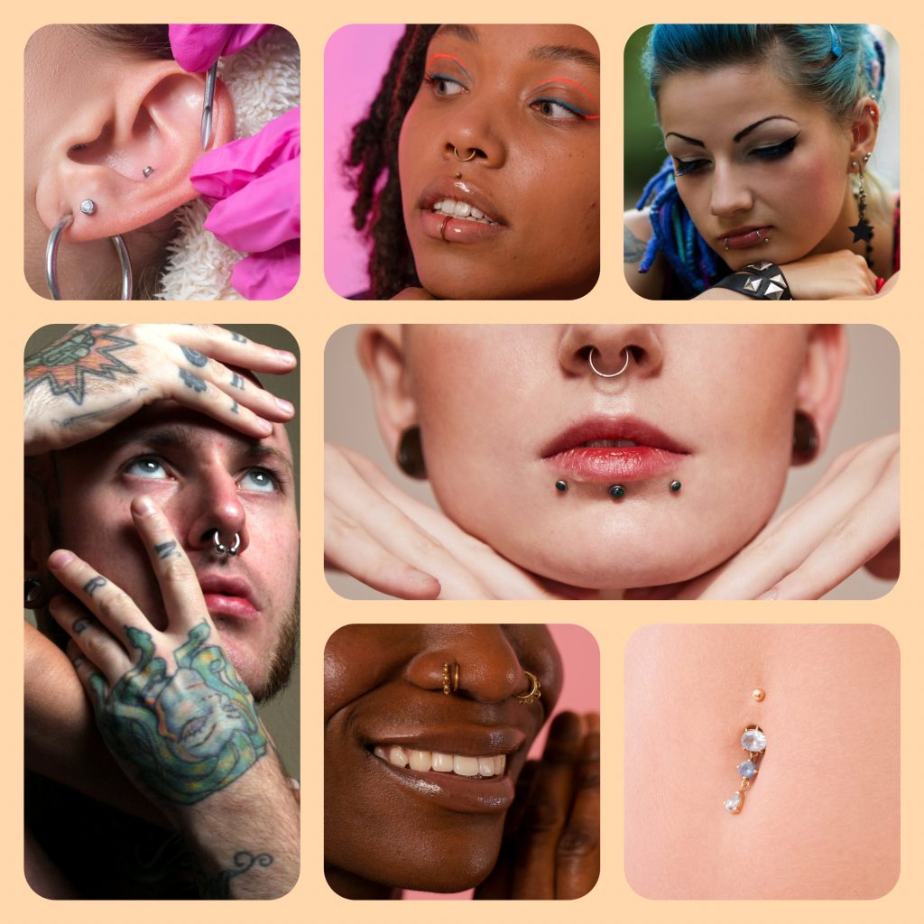 Montage of piercings for a competitive digital piercing portfolio
