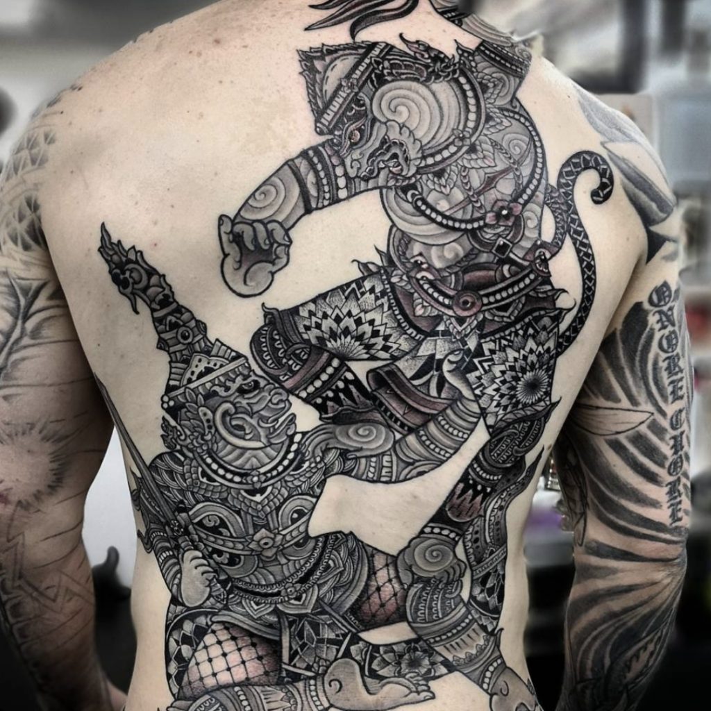 Culturally inspired blackwork tattoo by Boris Bianchi