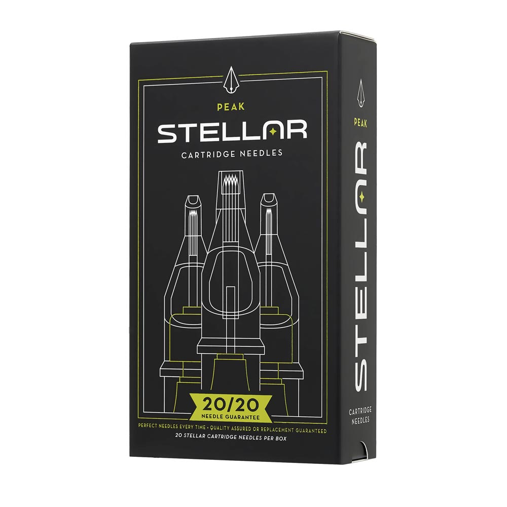 Box of Peak Stellar needle cartridges (unopened with white backdrop)