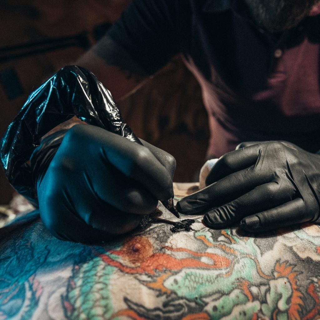 Close-up of a tattoo in process