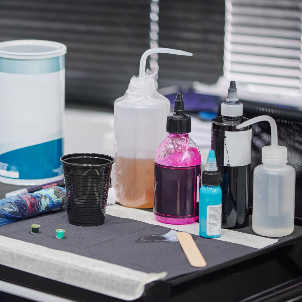 A tattoo artist setup for a session.