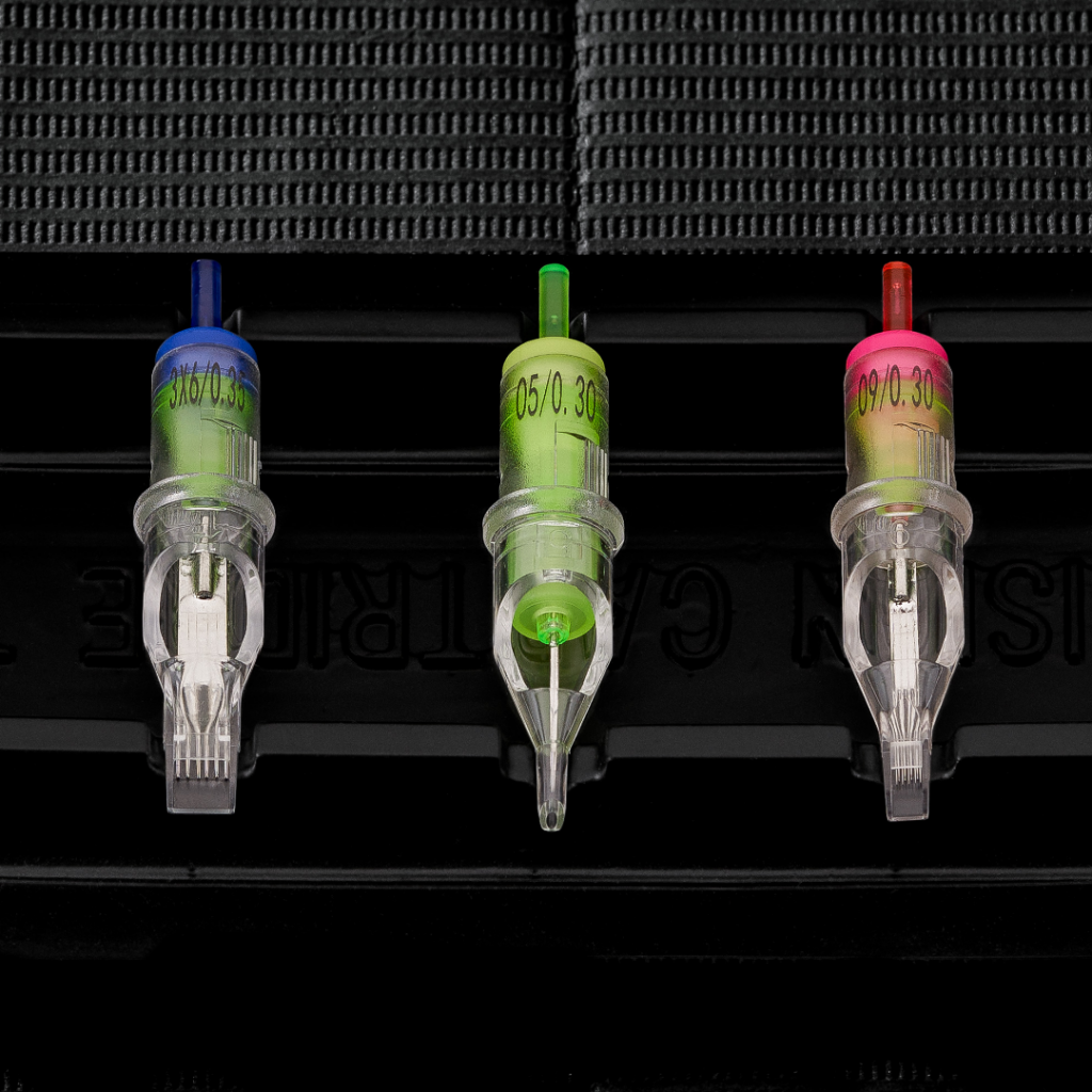 Three tattoo needle cartridge configurations.