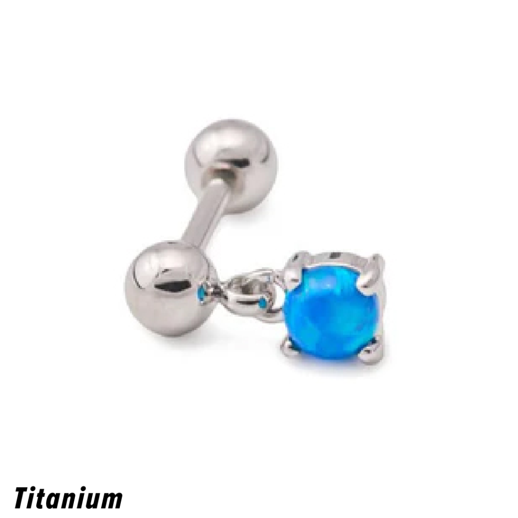 Hypoallergenic titanium barbell with gemstone.